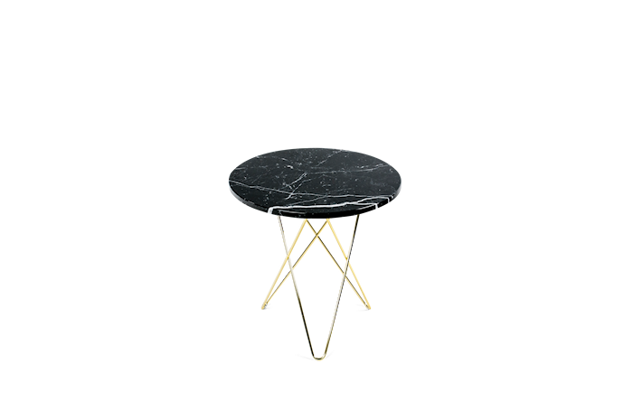 Tall Mini O Table Svart Marmor med Mässingram Ø50
