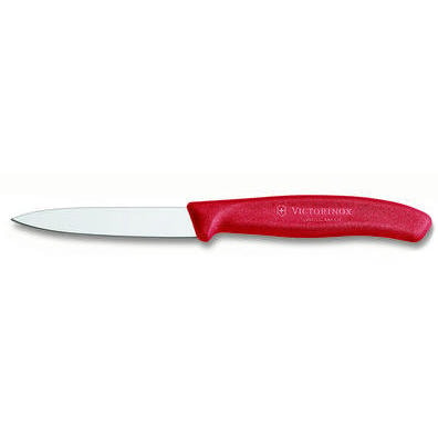 grøntsags- & skrællekniv 8 cm rødt håndtag, spids