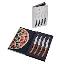 Stek- och pizzaknivsats, 4-pack, Ljust trä