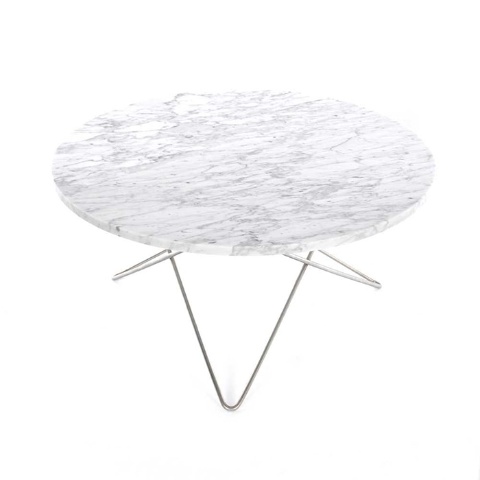 O Table Hvit Marmor med Rustfri Stålramme Ø80