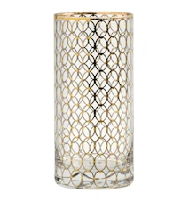 Clear tall glass w. gold pattern