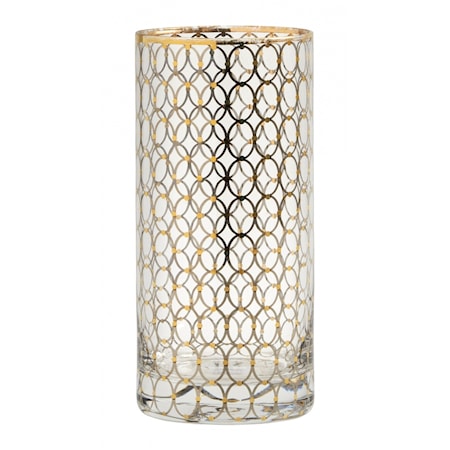 Clear tall glass w. gold pattern