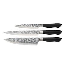 Set de cuchillos Akira en acero con mango negro 3 piezas