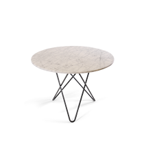 Large O Table Matt Hvit Marmor med Svart Ramme Ø100