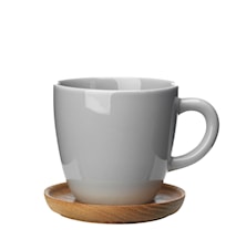 Coffee mug with wooden saucer 33 cl pebble shiny