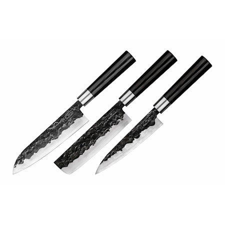 BLACKSMITH Set of 3 knives: Utility 16 cm, Nakiri 17 cm, Santoku 18 cm