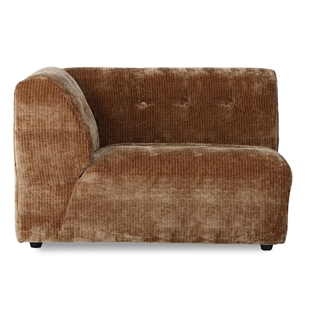 Vint couch: Elem. vänster 1,5-sits Corduroy velvet Aged gold
