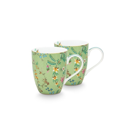 Jolie Flowers Mugg 35cl Set om 2 Grön