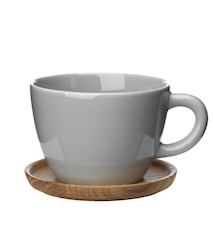 Tasse à thé 50 cl avec soucoupe en bois gris silicium brillant