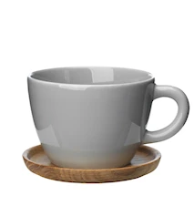 Taza de té grís silicio con  Platito de madera 50cl