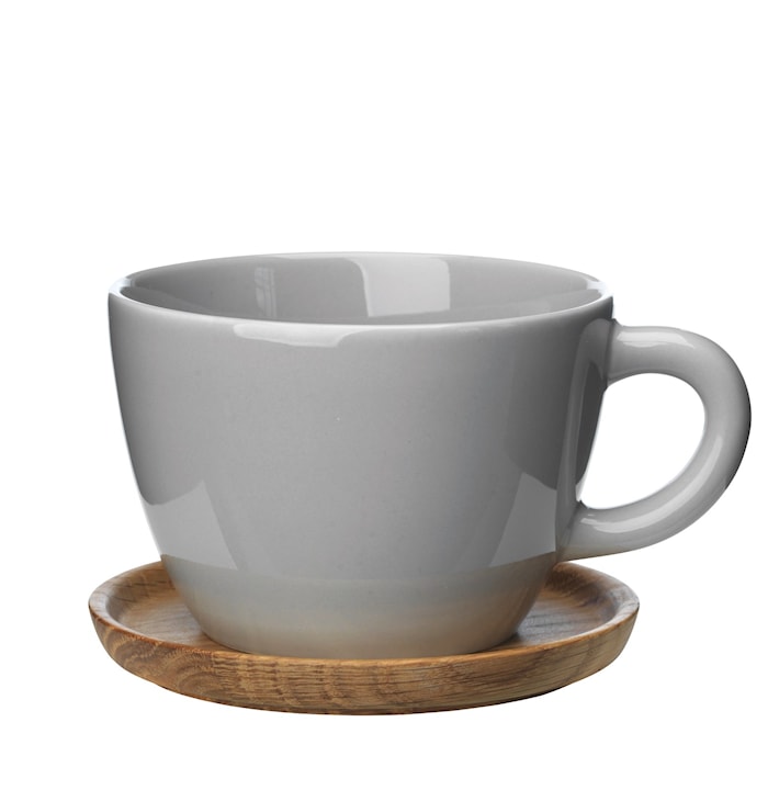 Tea Mug 50 cl with Wooden Saucer Grey Blank
