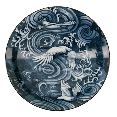 Japonism Crane Menbachi skål 25,2 x 7,7 cm, svart/blå