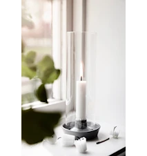 Lysestake Steintøy med glass – Hvit