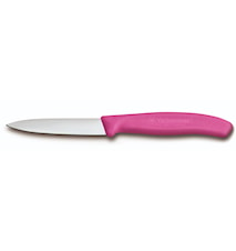 Grøntsag- & skrællekniv 8 cm med lyserød nylonhåndtag, spids