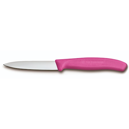 Grøntsag- & skrællekniv 8 cm med lyserød nylonhåndtag spids
