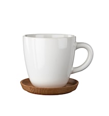 Koffiemok 33 cl met houten schoteltje wit glanzend