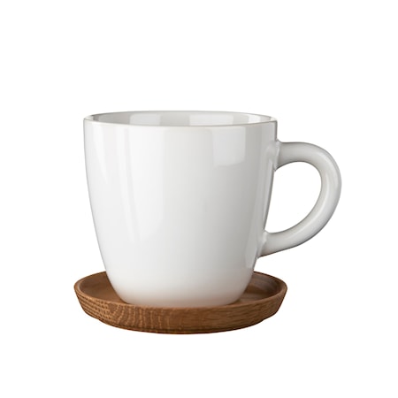 Taza de café blanco con Platito de madera 33cl