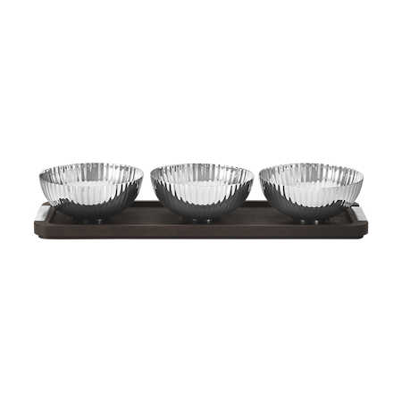 BERNADOTTE TRIPPLE BOWL SET IN STAND WOOD & STAINLESS STEEL