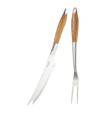 Bbq tranchersett gaffel og kniv, rustfritt stål/akasie