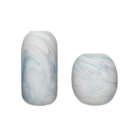 Hübsch Vas Glas Marmor Vit Blå 2 st