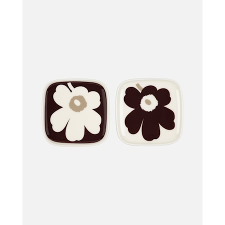 Oiva/Unikko Lautanen 10 x 10 cm 2 kpl setti Valkoinen/Beige/Ruskea, Marimekko