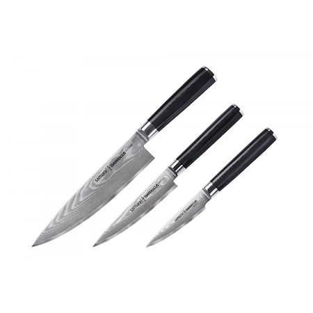 DAMASCUS Knivsæt Gaveæske: Køkkenkniv + Universalkniv + Grøntsagskniv