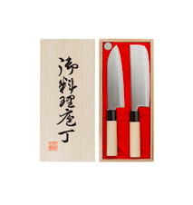 Set coltelli Houcho due pezzi Santoku e tritaverdure in scatola di balsa