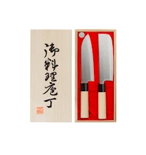 Knivsæt grøntsagshakker & santoku i balsaboks