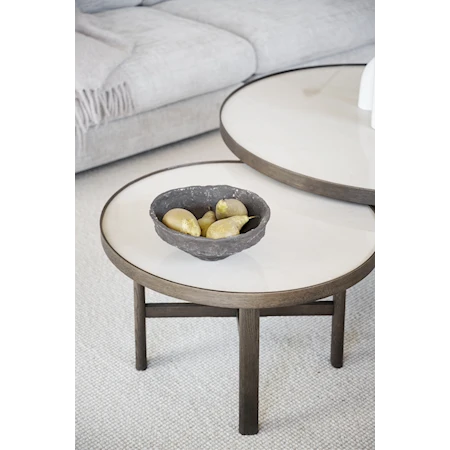 Marsden Salongbord Ø 60 cm Beige Keramikk / Brun Eik