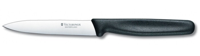 Skrællekniv, 10 cm, blad m spets, med sort nylonhåndtag