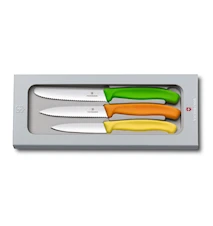Skallknivsett, SwissClassic, 3 kniver med fargede håndtak