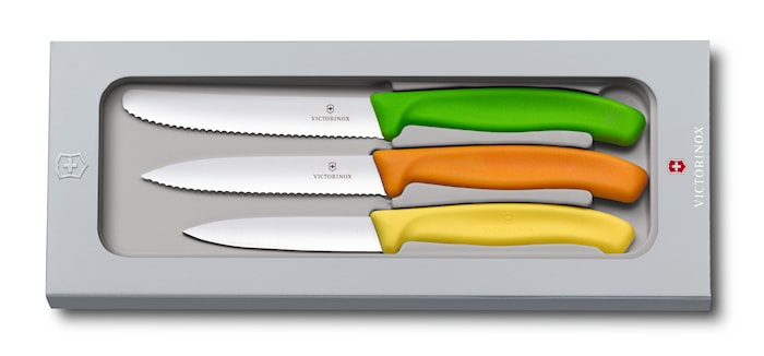Skalknivsset, SwissClassic, 3 knivar med färgade handtag