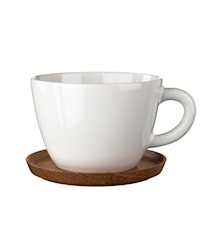 Tea mug 50cl with wooden saucer white