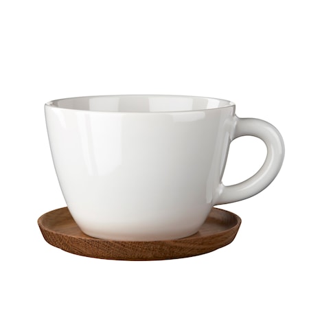 Tea mug 50cl with wooden saucer white
