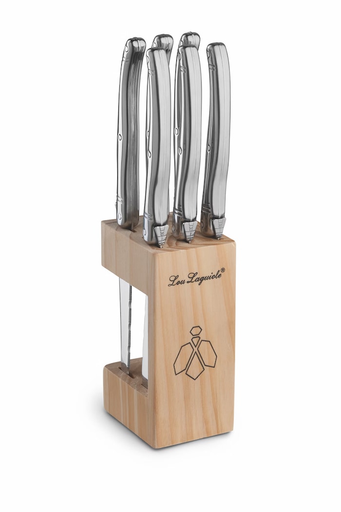 Grillkniver i knivblokk 6-pakning inox