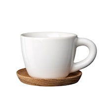 Taza de espresso blanco con platito de madera 10 cl