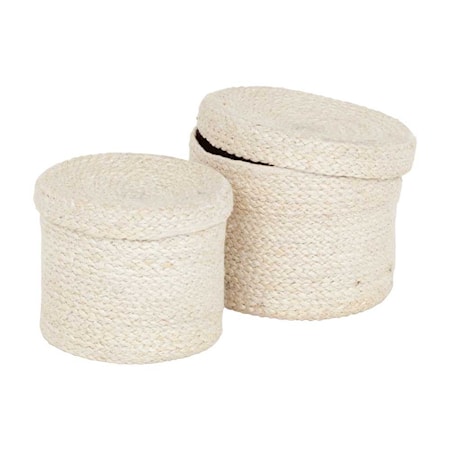 Dixie Jute Korgar med lock Vit 2 st