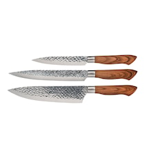 Set de cuchillos Akira en acero con mango marrón 3 piezas