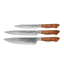 Set de cuchillos Akira en acero con mango marrón 3 piezas