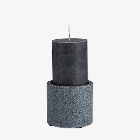 Granit Lysestage Bloklys Ø9×8 cm Marmor Sort