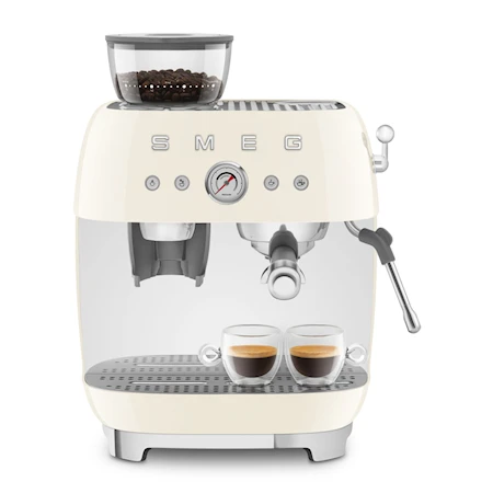 50's Style Manuell Espressomaskin med Kaffekvarn Crème