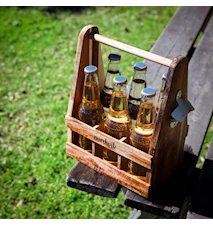 Scatola da birra in legno con apribottiglie