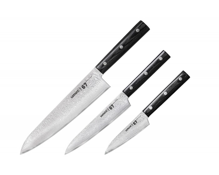 DAMASCUS 67 ?hef's Starter Knife Set: Grønnsaksniv +  Allkniv + Kokkekniv