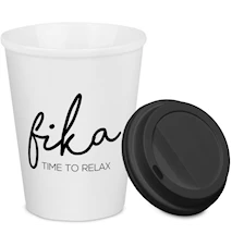 To mugg i porslin 38 cl med texten "Fika Time to relax"