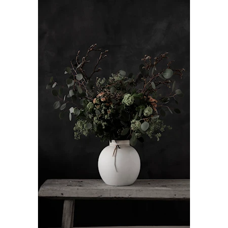 Rund Vase Steingods 22 cm - Hvit