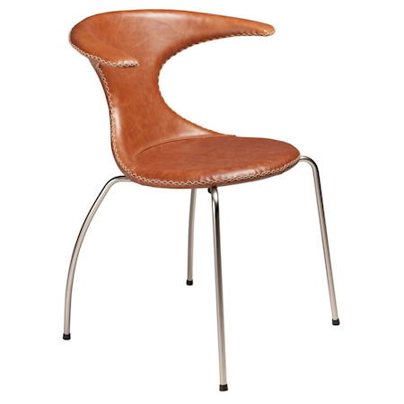 Flair stol – Ljusbrunt läder kromade ben