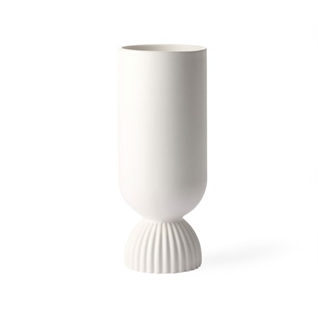 Flower Ceramic Vas Ribbed bas White