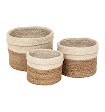 Jute Korgar Flätad Cylinder Natural/Vit 3 st