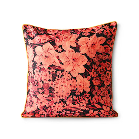 Printed Floral Cushion Coral/Black 50 x 50 cm