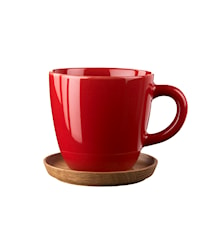 Taza de café con platito de madera Rojo Manzana 33 cl